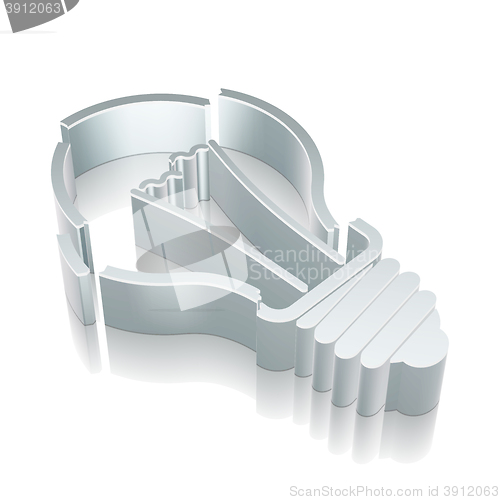 Image of 3d metallic Light Bulb icon with reflection, vector illustration.
