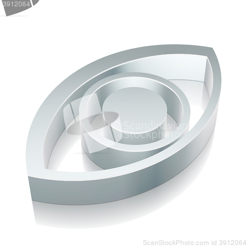 Image of 3d metallic Eye icon with reflection, vector illustration.