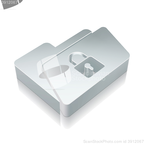 Image of 3d metallic Folder With Lock icon with reflection, vector illustration.