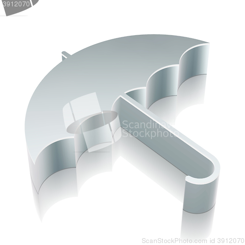 Image of 3d metallic Umbrella icon with reflection, vector illustration.