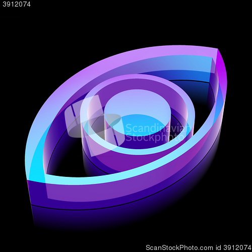 Image of 3d neon glowing Eye icon made of glass, vector illustration.
