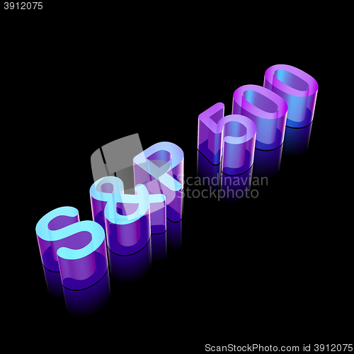 Image of 3d neon glowing character S&amp;P 500 made of glass, vector illustration.