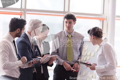 Image of young startup businessman making presentation to senior investio