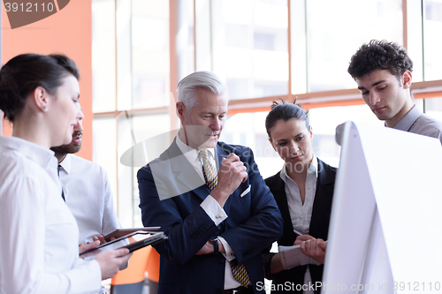 Image of young startup businessman making presentation to senior investio