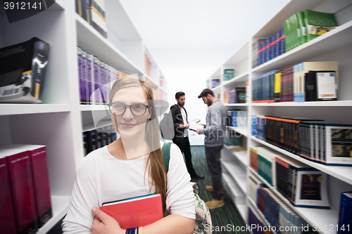 Image of students group  in school  library