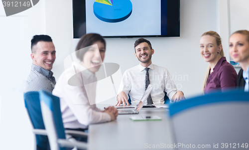 Image of young business people group on team meeting at modern office