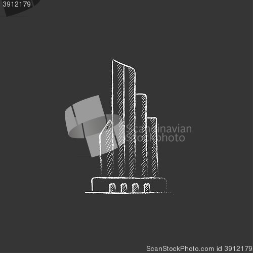 Image of Skyscraper office building. Drawn in chalk icon.