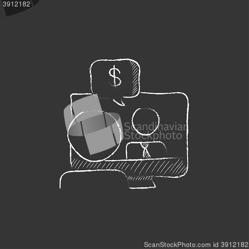 Image of Business video negotiations. Drawn in chalk icon.