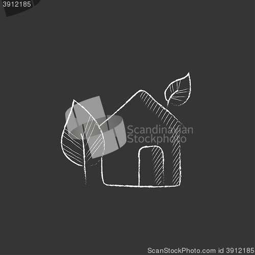 Image of Eco-friendly house. Drawn in chalk icon.