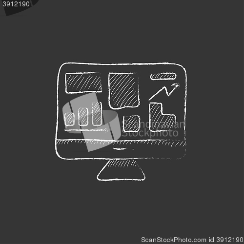 Image of Monitor with business graphs. Drawn in chalk icon.