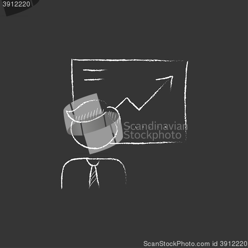 Image of Businessman with infographic. Drawn in chalk icon.