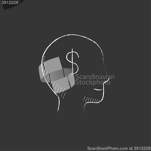 Image of Head with dollar symbol. Drawn in chalk icon.