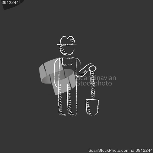 Image of Farmer with shovel. Drawn in chalk icon.