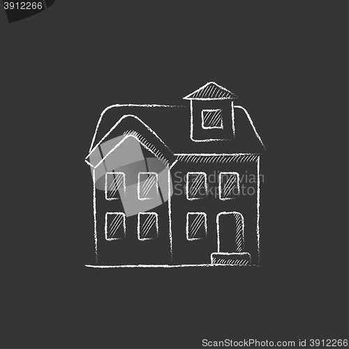 Image of Two storey detached house. Drawn in chalk icon.