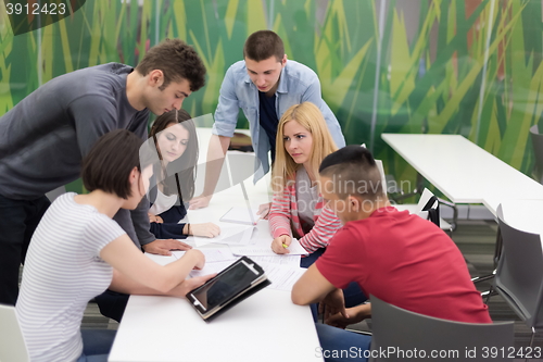 Image of technology students group in computer lab school  classroom
