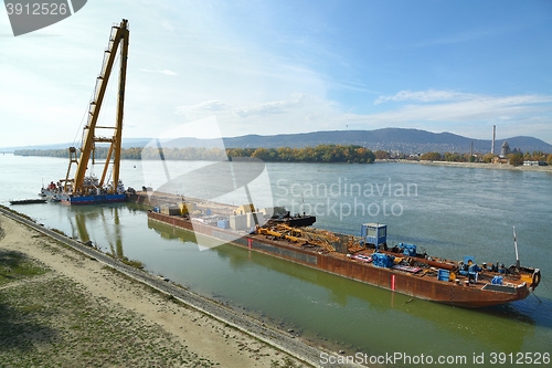 Image of Barges with construction equipment