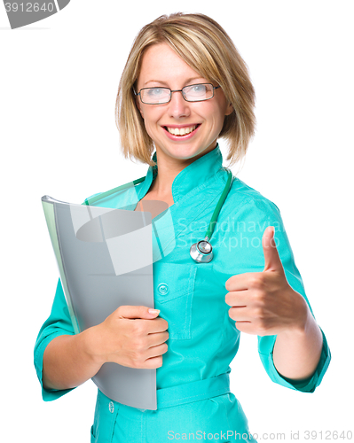 Image of Portrait of a woman wearing doctor uniform