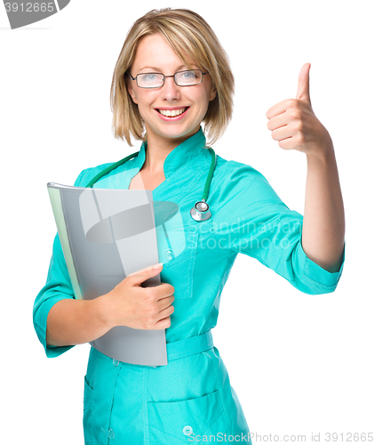 Image of Portrait of a woman wearing doctor uniform