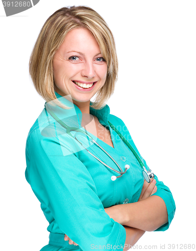 Image of Portrait of a woman wearing doctor uniform