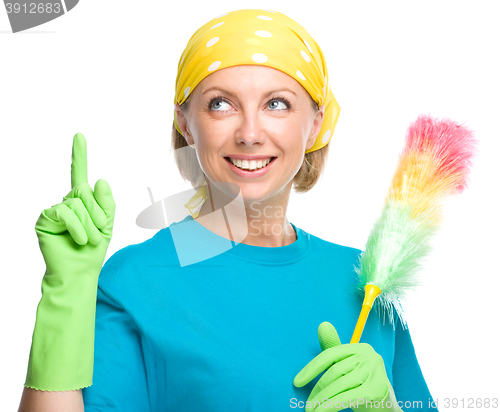 Image of Young woman as a cleaning maid