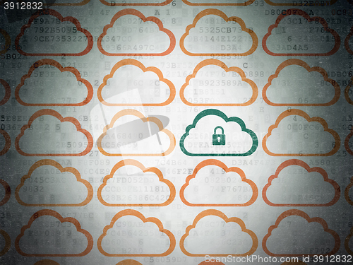 Image of Cloud technology concept: cloud with padlock icon on Digital Data Paper background