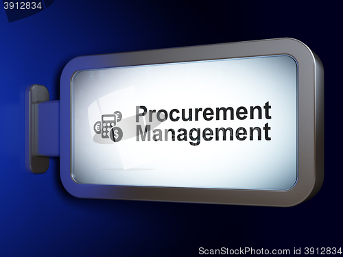 Image of Finance concept: Procurement Management and Calculator on billboard background