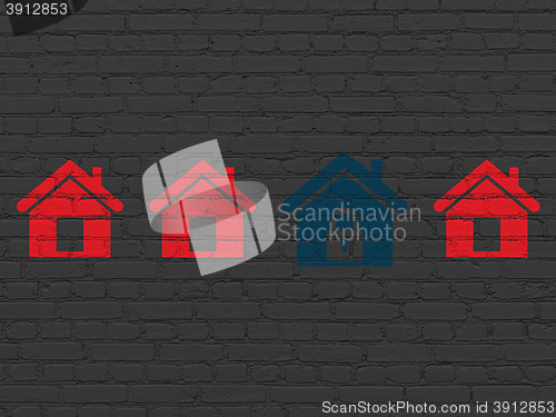 Image of Security concept: home icon on wall background