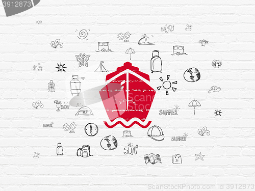 Image of Vacation concept: Ship on wall background