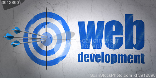 Image of Web development concept: target and Web Development on wall background