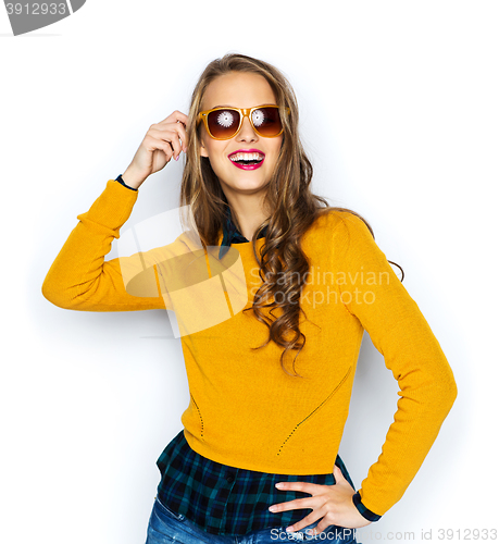 Image of happy young woman or teen girl in casual clothes