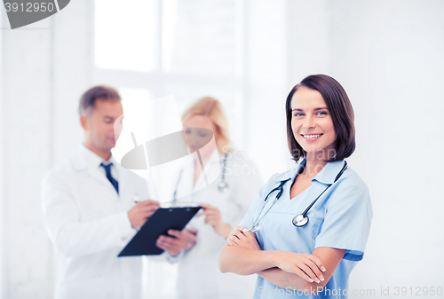 Image of young female doctor with stethoscope