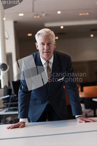 Image of portrait of handsome senior business man at modern office
