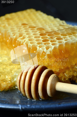 Image of honeycomb and wooden dipper