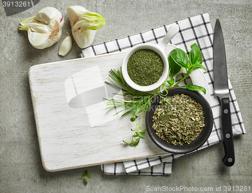 Image of various dried and fresh herbs