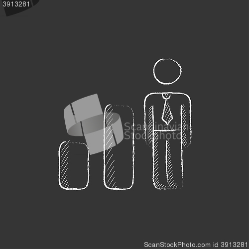 Image of Businessman and graph. Drawn in chalk icon.