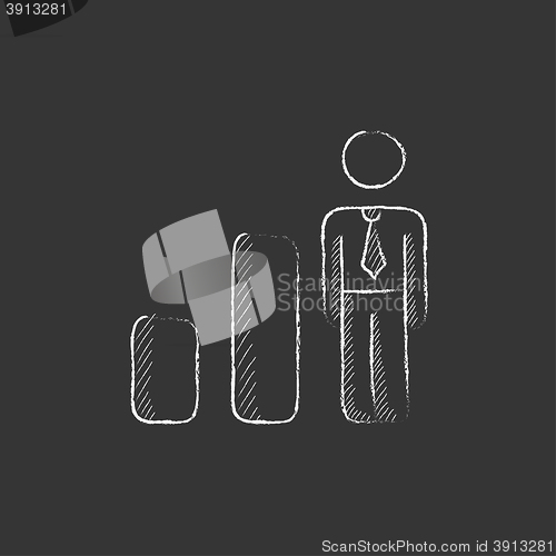 Image of Businessman and graph. Drawn in chalk icon.