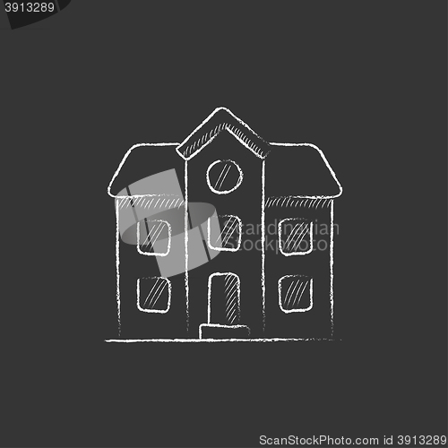 Image of Two storey detached house. Drawn in chalk icon.