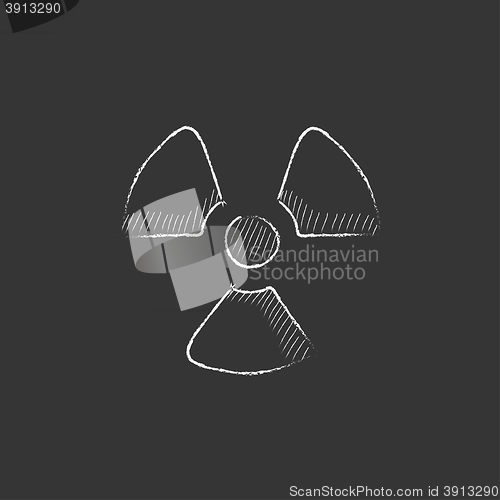 Image of Ionizing radiation sign. Drawn in chalk icon.