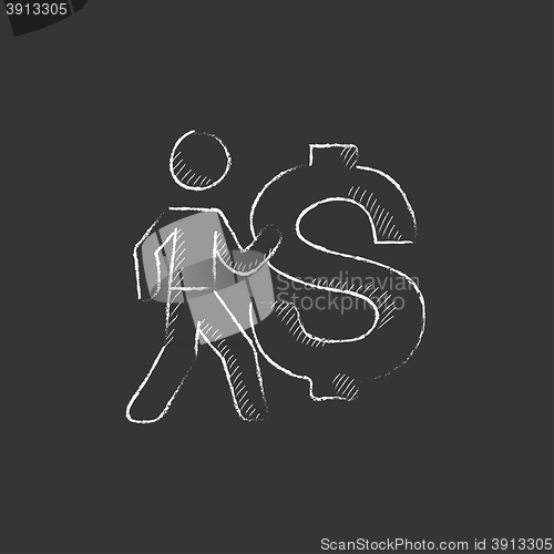 Image of Businessman with big dollar symbol. Drawn in chalk icon.