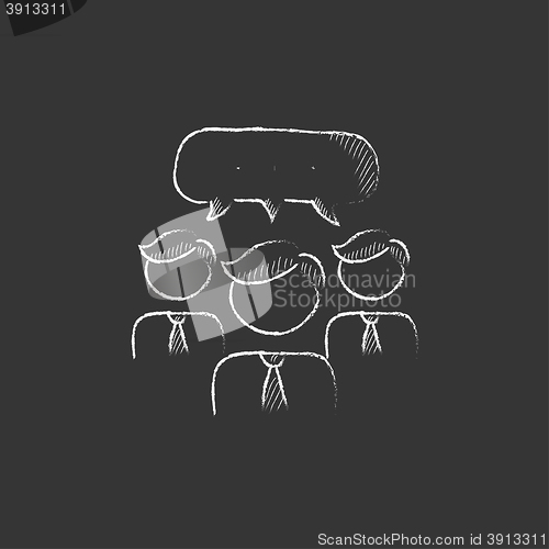 Image of People with speech square above their heads. Drawn in chalk icon.