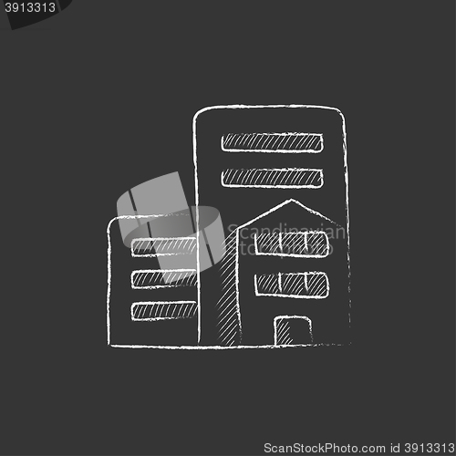 Image of Residential buildings. Drawn in chalk icon.