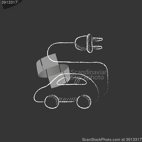 Image of Electric car. Drawn in chalk icon.