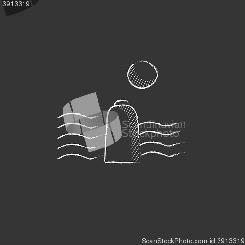 Image of Solar energy and hydropower. Drawn in chalk icon.