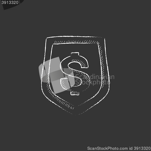 Image of Shield with dollar symbol. Drawn in chalk icon.