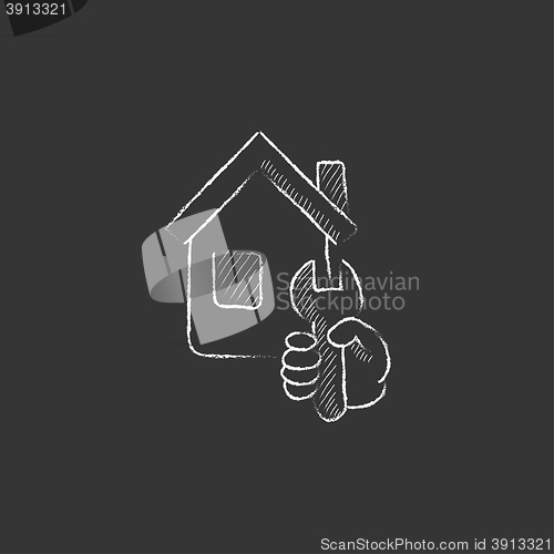 Image of House repair. Drawn in chalk icon.