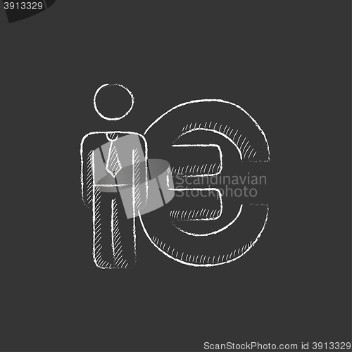 Image of Businessman standing beside the Euro symbol. Drawn in chalk icon.
