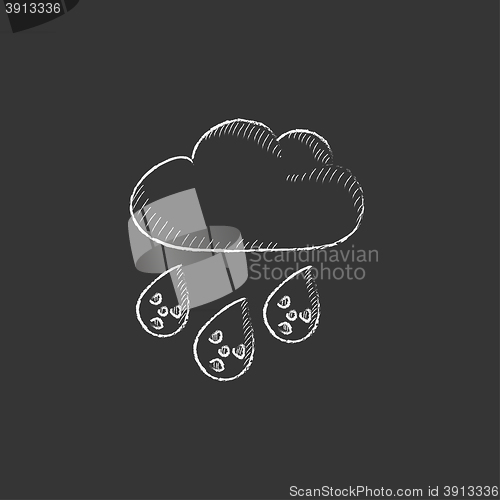 Image of Radioactive cloud and rain. Drawn in chalk icon.