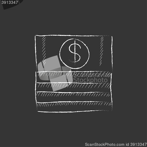 Image of Stack of dollar bills. Drawn in chalk icon.