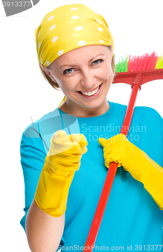 Image of Young woman as a cleaning maid