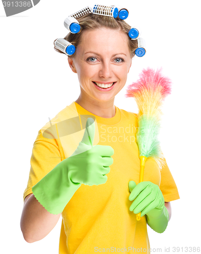 Image of Young woman as a cleaning maid